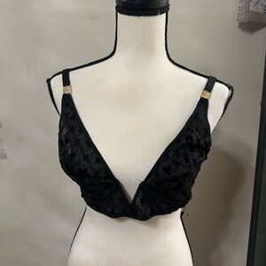 Victoria's Secret Black Lace Plunge Bralette with Gold Rings